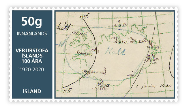 691A - Veðurstofa Íslands 100 ára - Sjálflímandi - 50g innanlands
