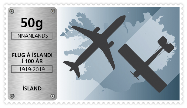 685A - Flug á Íslandi 100 ára - Sjálflímandi - 50g innanlands